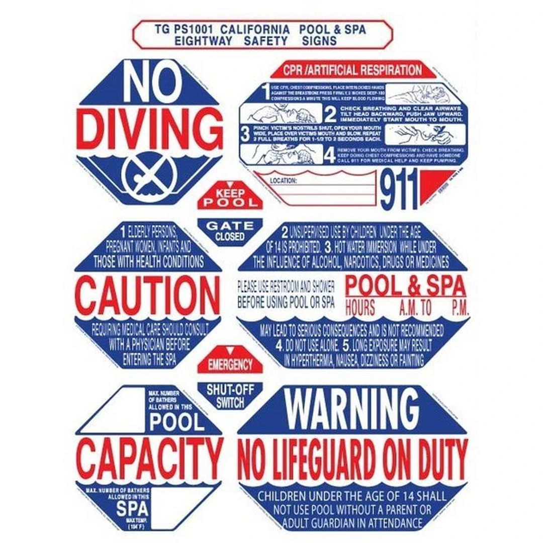 Traffic Graphix - TGPS1001 40" X 48" 8-in-1 California Pool & Spa Sign 1 Traffic Graphix - TGPS1001 40" X 48" 8-in-1 California Pool & Spa Sign